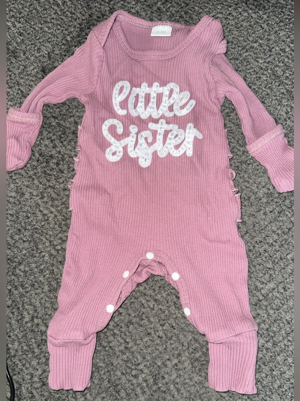 Little Sister Pink Ribbed One-Piece Romper - Kids